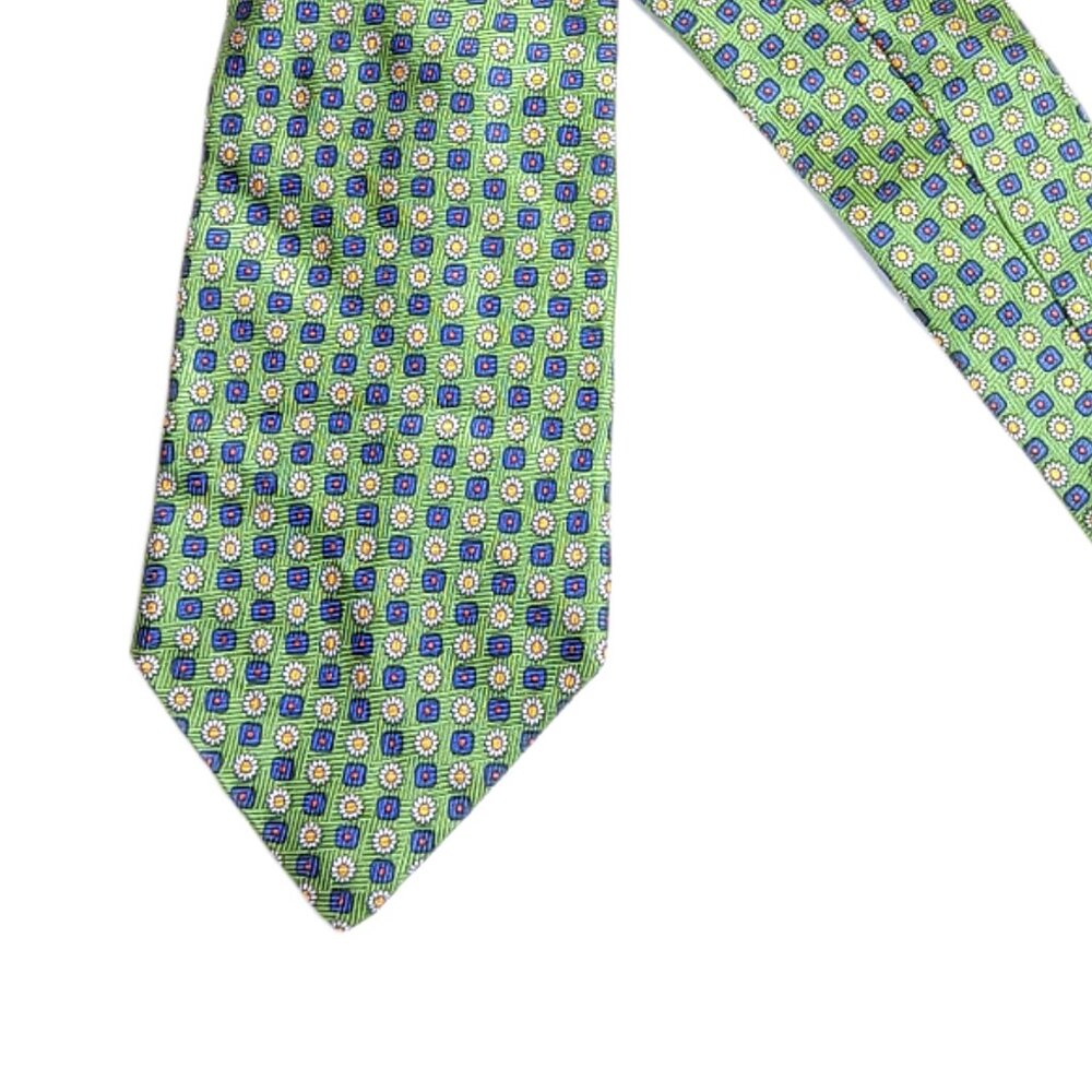 Harbour Classics Silk Tie Men’s 58” Green Blue Geometric Floral Daisy Wide NWT